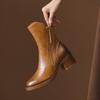 Spring and Autumn Woman Mid Calf Boots Women Zipper Heels Female Footwear Ladies Leather Short Boots Women's Shoes