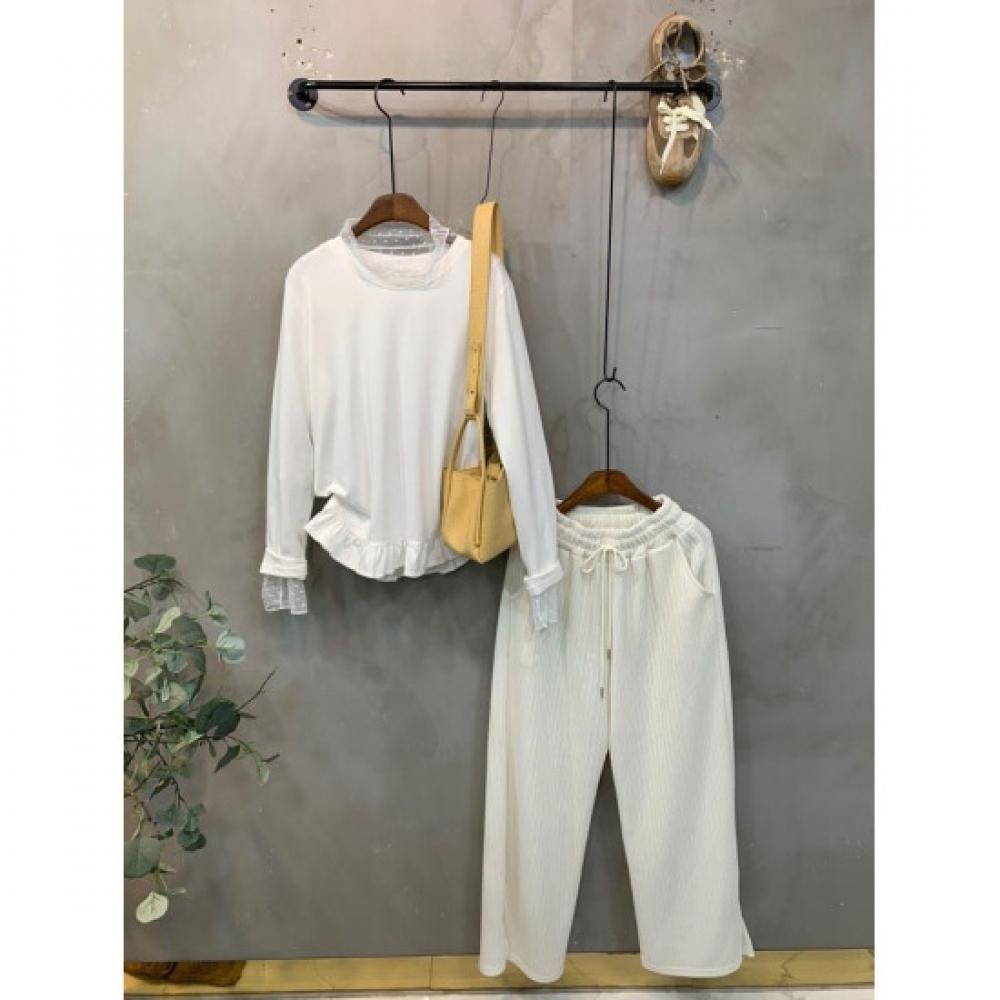 C S In The Room Mokul Ribbed Split bandIng Knit Wide pantS 4 ColorS