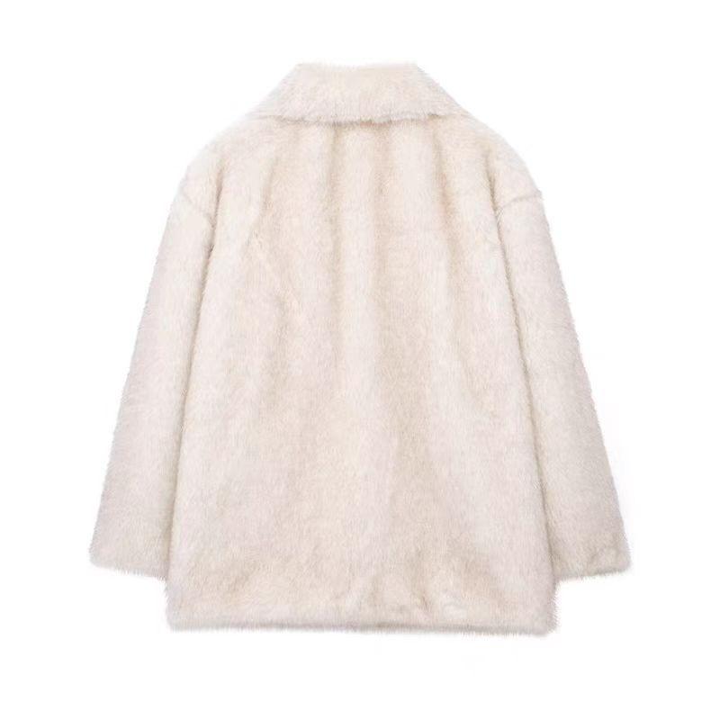 Women Elegant Fluffy Loose Fox Fur Coat Female Streetwear Long Sleeve Jacket Autumn Winter Thick Warm Faux Fur Coat