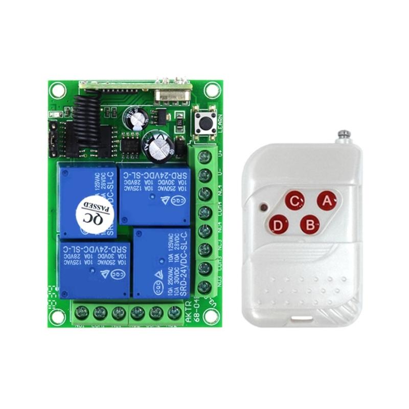 12В 24В 4-канальный релейный беспроводной пульт дистанционного управления переключатели освещения передатчик приемник 433 МГц электрический мотор замка двери