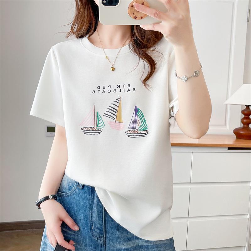 

2026 Plus Size Women s Summer Short Sleeve Printed Round Neck T-Shirt 3XL білий