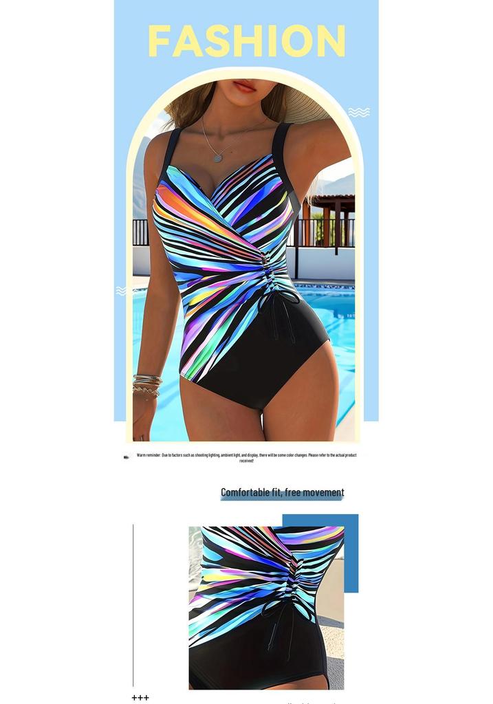 Plus Size Colorful Striped One-piece Swimsuit - Sexy, Slimming & Conservative