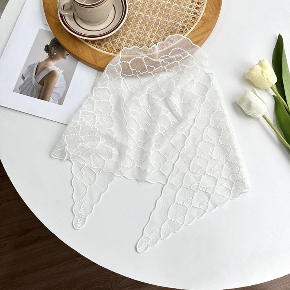 Heart Pattern Triangular Scarf Retro Hair Ribbon Versatile Lace Scarf  Women's Accessory