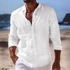 Men's White Linen Blend Button-Down Shirt - Long Sleeve Casual Loose Fit Breathable Beach Vacation Everyday Top