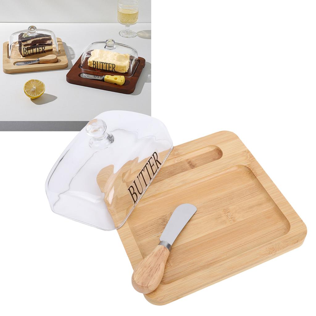 Holz   Schale mit durchsichtigem Glasdeckel Schneidwerkzeug Leicht zu reinigen   Behälter für Käsekuchen Dessert