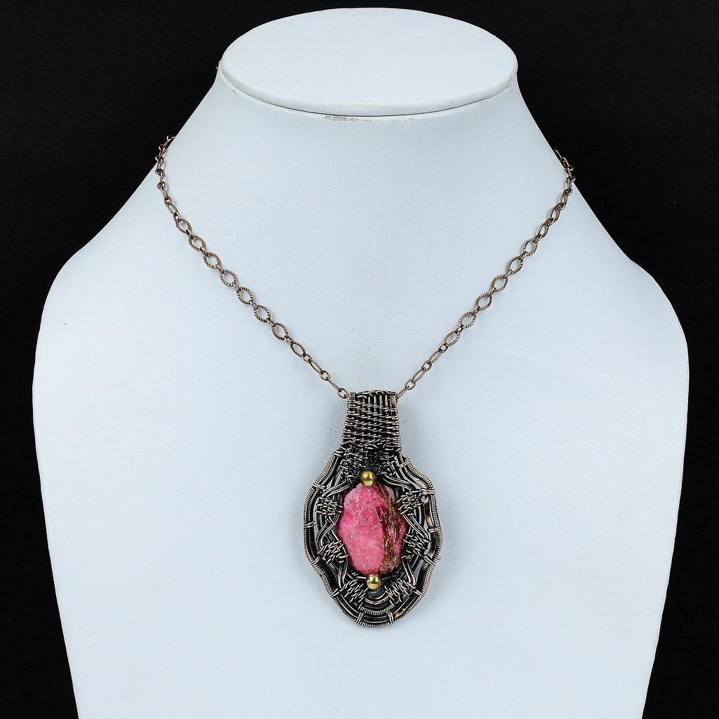 Thulite Pendant Copper Wire Wrapped Pendant Natural Gemstone Pendant Copper Jewelry Handmade Pendant Wire Wrap Thulite Jewelry Wedding Gift