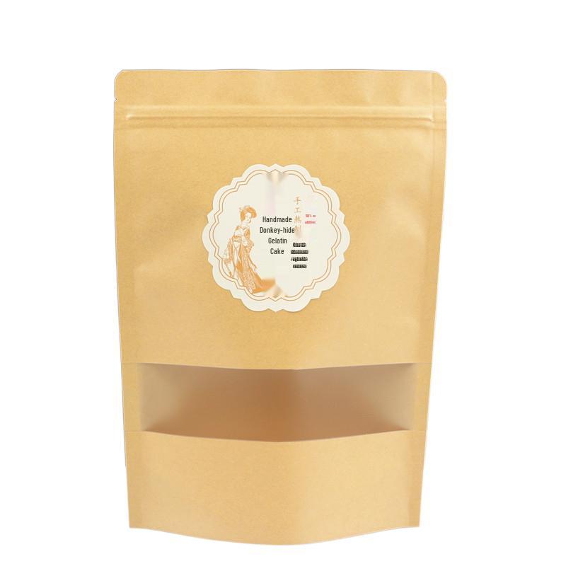 Handcrafted Donkey-hide Gelatin Cake Kraft Paper Gift Bag, Half and One Jin Options, Self-sealing Packaging