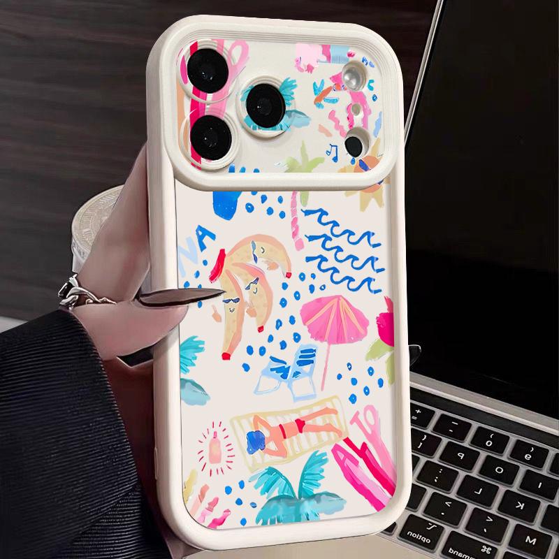 Shockproof Phone Case For iPhone 17 Pro Max Cartoon Vacation Painting Silicone Cover For iPhone 16 Pro Max Cover iPhone 15 14 13 12 11 16E Air