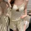 Women's Cartoon Camisole Tank Top Pajamas Set with Chest Pads - Summer Home Wear for Girls with Shorts