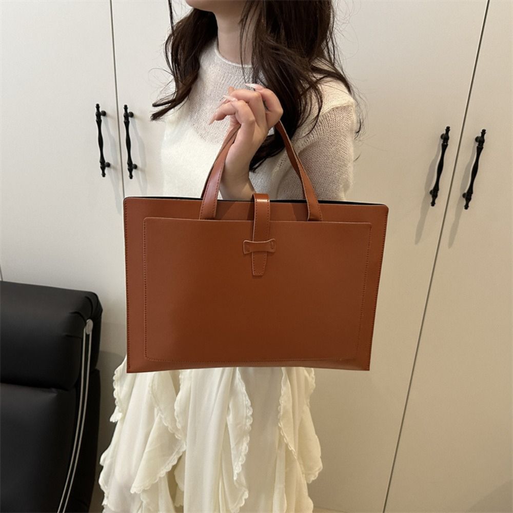 PU Leather Briefcase Solid Color Laptop Handbag Simple File Tote Bag Travel 828₽