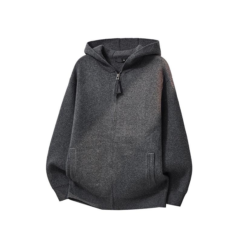 Modny Męski Kardigan Sweter z Kapturem na Zamek w Stylu Amerykańskim, Wszechstronny Dzianinowy z Obniżonymi Ramionami, Edycja 2025