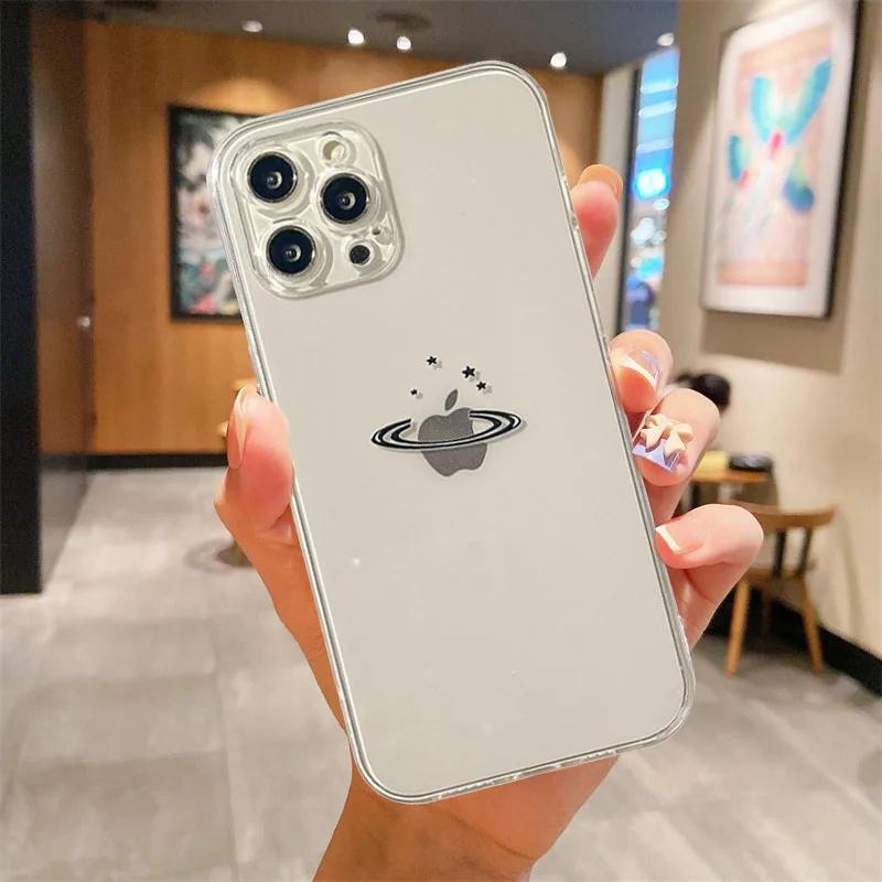 

Funny Saturn Black Cat Clear Phone Case For iPhone 16 15 14 13 12 11 Pro Max Plus Mini XS XR X 7 8 SE Transparent Cover Fundas iPhone 7 or 8
