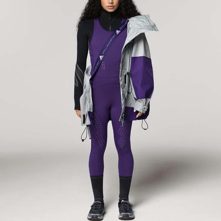 Adidas Macacão Sem Mangas Estampado com Logo de Cor Sólida Macacões Femininos Roxo FU1590