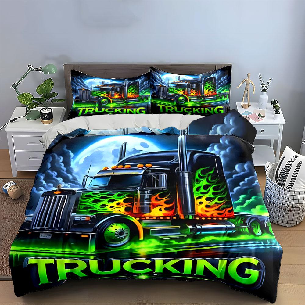 Vibrant Truck Design Set Display Exquisite Three-Piece Bedding Set Gift For Kids And Adults