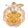 Turkish Coffee Pot Cup Set Vintage Exquisite Elegant Metal Tea Pot Set with 6 Cups for Tea Table Decor Wedding Present Gold White