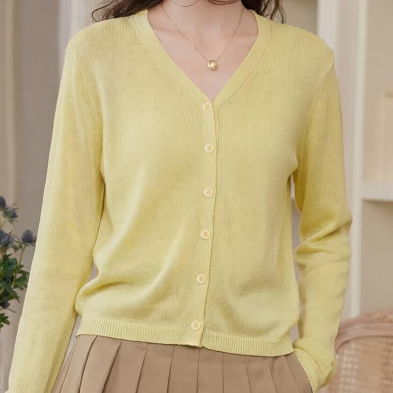 Women's French Style Soft V-Neck Knit Cardigan