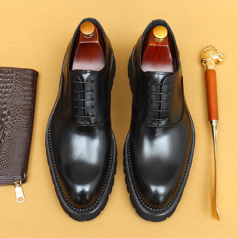 Leather Dress Leather Shoes Business Casual Thick Sole Heightening Block Engraved Wedding Men'S Shoes