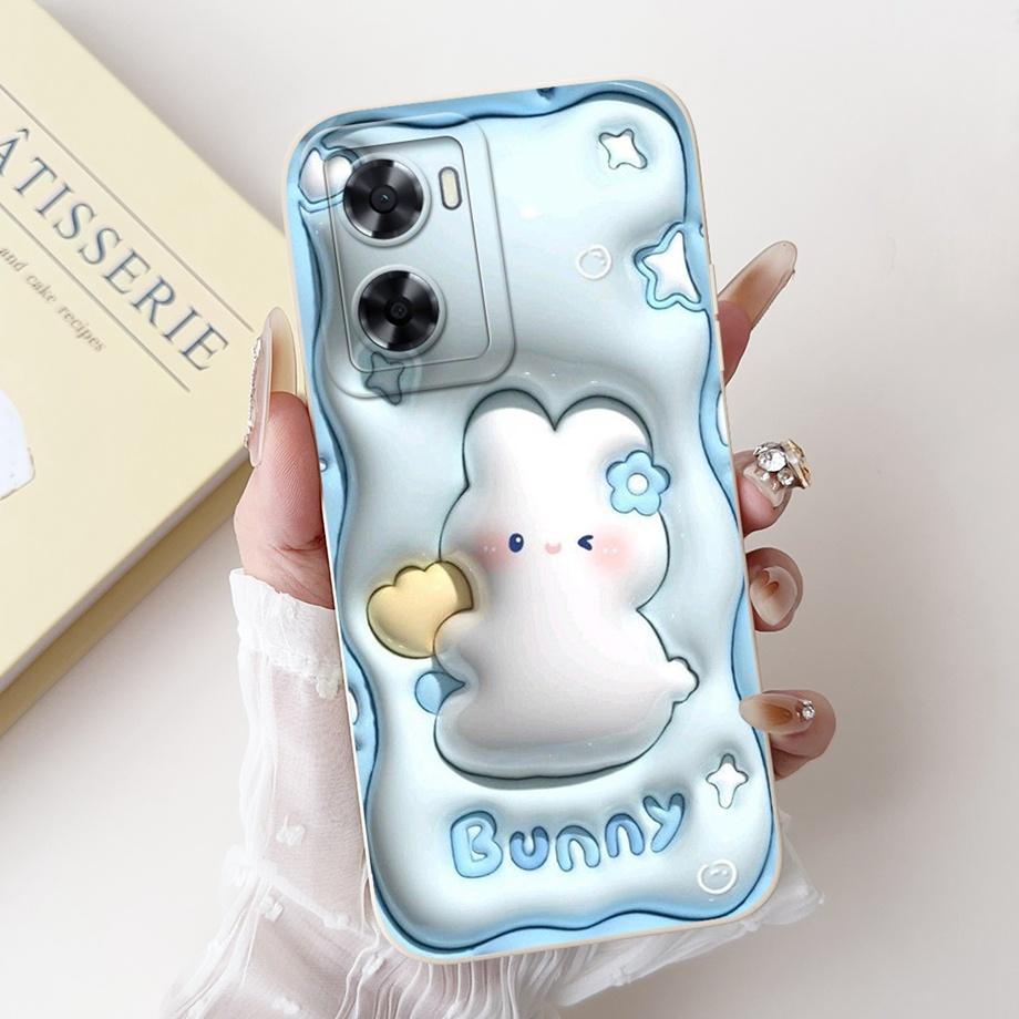 For Oppo A57 A57s A57e A77 A77s 4G Phone Case Oppo A77 5G A56s Back Cover Soft Liquid Silicone Pnada Rabbit Flower Cute Bumper