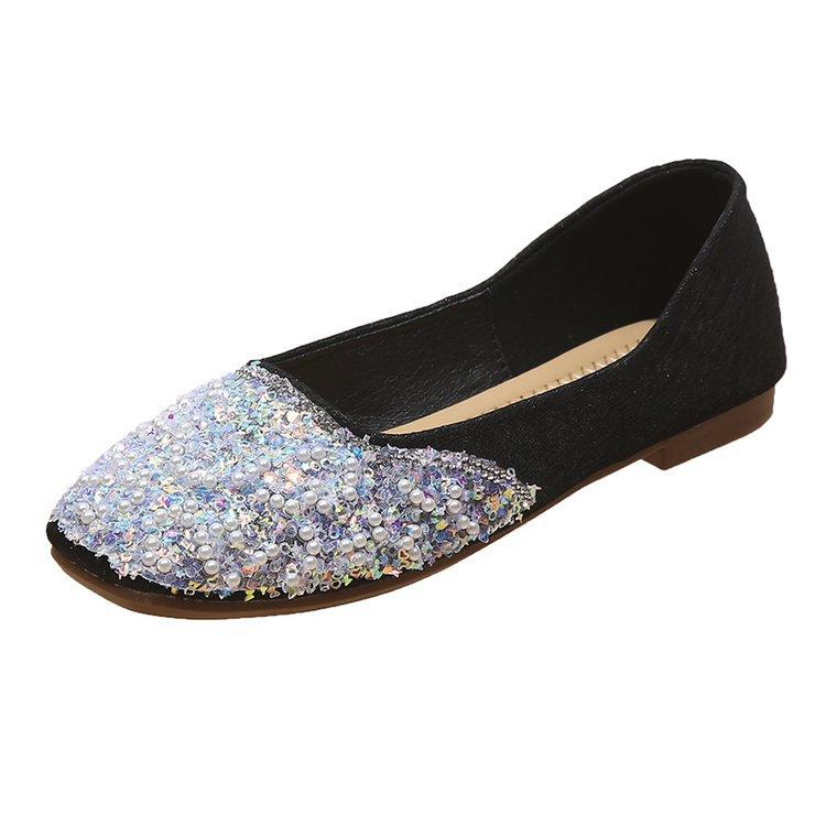 

Pearl single shoes square head single shoes women s soft sole 2024 new rhinestone bow flat wedding shoes shallow mouth soft sole Doudou 40