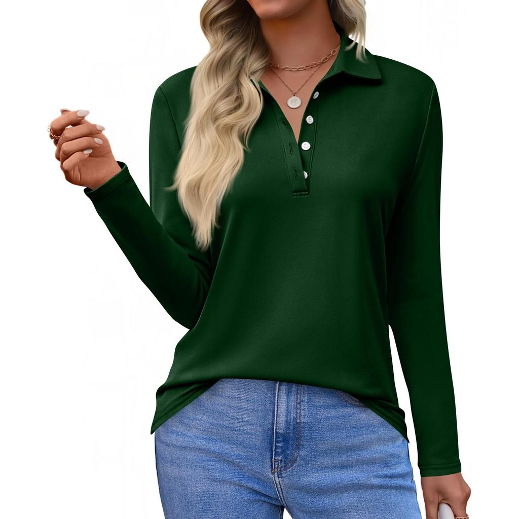 Women's Fashion Casual Lapel Short Long Sleeve Solid Color Shirt Women's Button Up Tops
