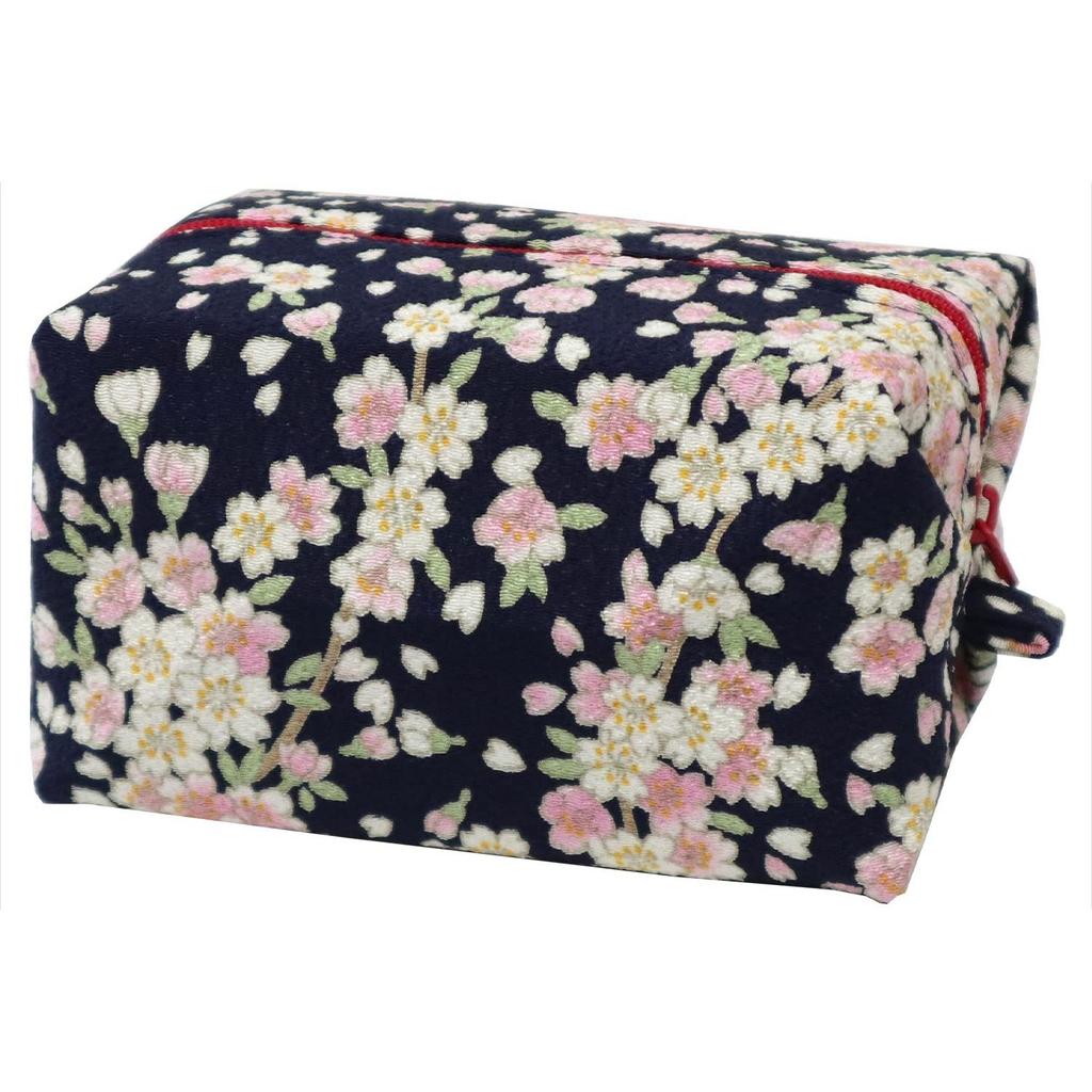 Komon Kobo Balloon Pouch Sakura (Navy) Cosmetic Nishiki Chirimen Kyoto Wa KOMONO Edo 0110