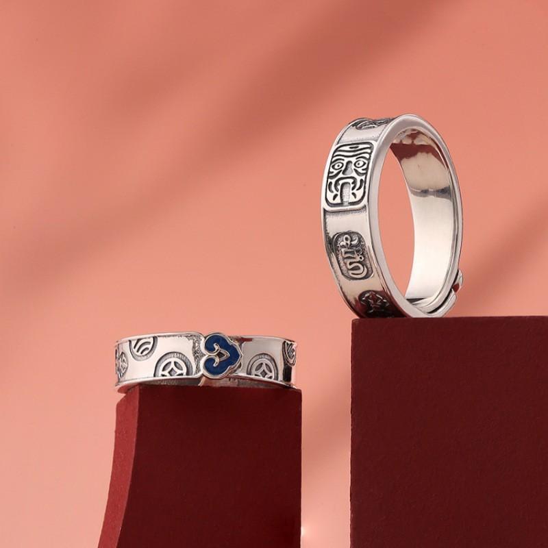 Adjustable Vintage Tibetan Palace Inspired Enamel Ring Men Women Boho Retro Statement Jewelry