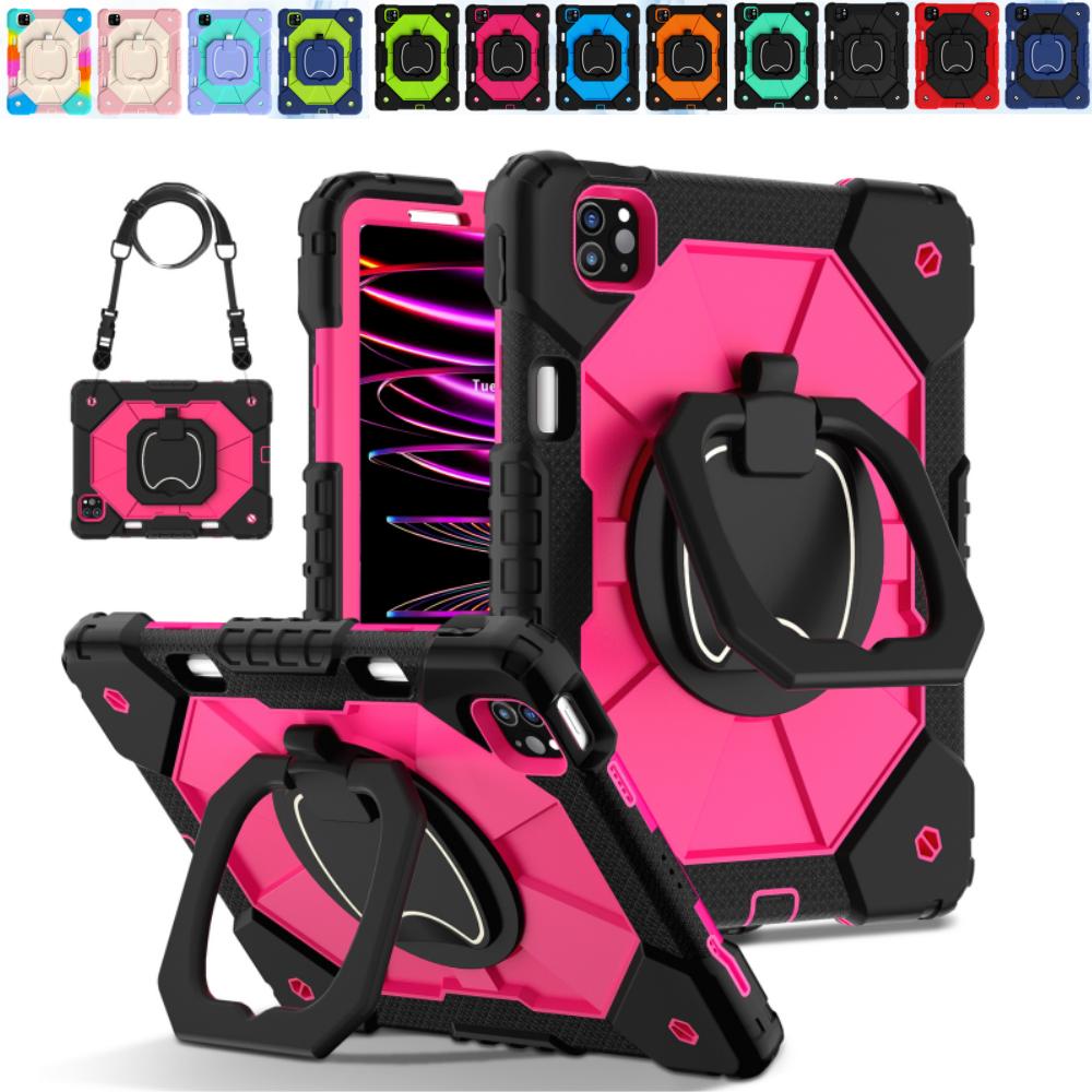Heavy Duty Case for iPad 11th 11 Inch 10th 10.9" Silicone + PC Shockproof 360° Rotating Stand Tablet Cover with Shoulder Straps