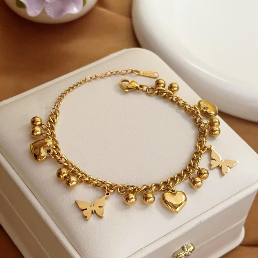 Non Tarnish Heart Love Anklet Waterproof Heart Beads Charm Bracelet Valentine's Day Gift