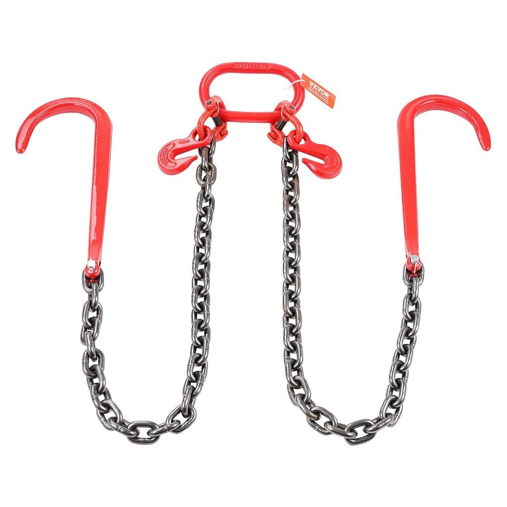 3/8" X 3' G80 Tow Chain J Hook V-Chain Bridle Grab Hook Wrecker 15600 Lbs