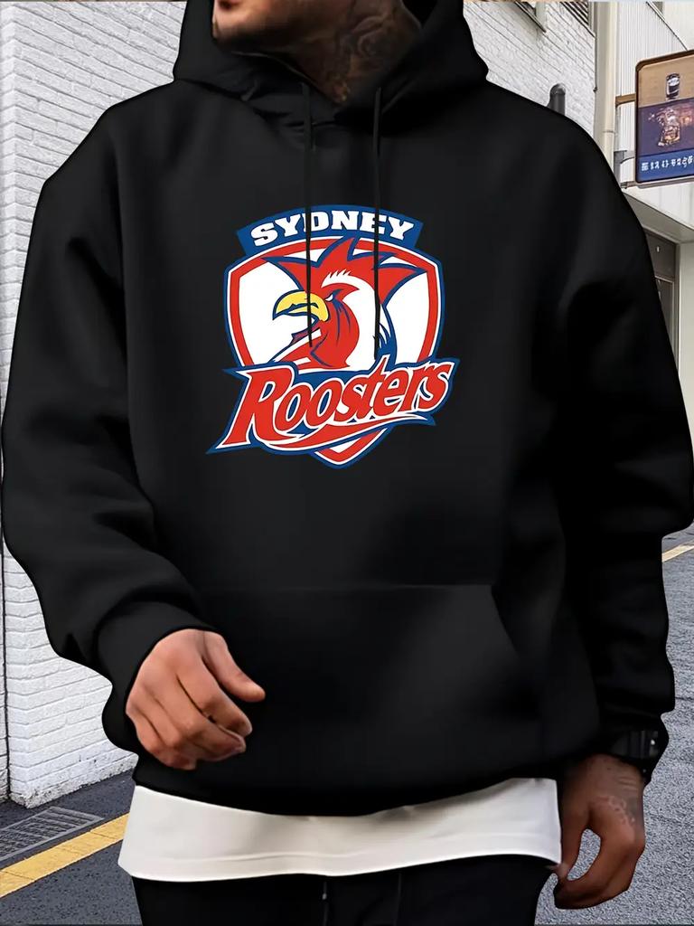 Black Hoodie - Bold ROOSTERS Graphic Pullover Sweatshirt