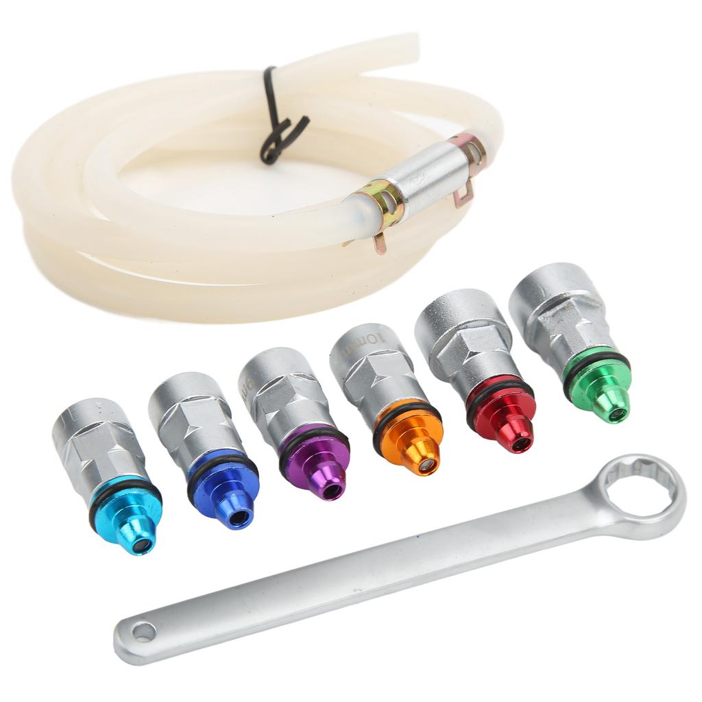 Brake Bleeder Wrench Kit Metal Rubber 7‑12mm 6 Adapters 1 Drain Hose Universal for Car SUV Light Truck Motorcycle