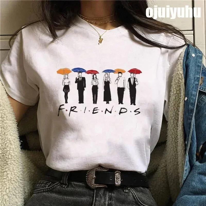 Fashion Friends Tv Show Funny Cartoon T Shirt Women Graphic Best Friends Harajuku T-shirt Korean Style Tshirt Vintage Top Female