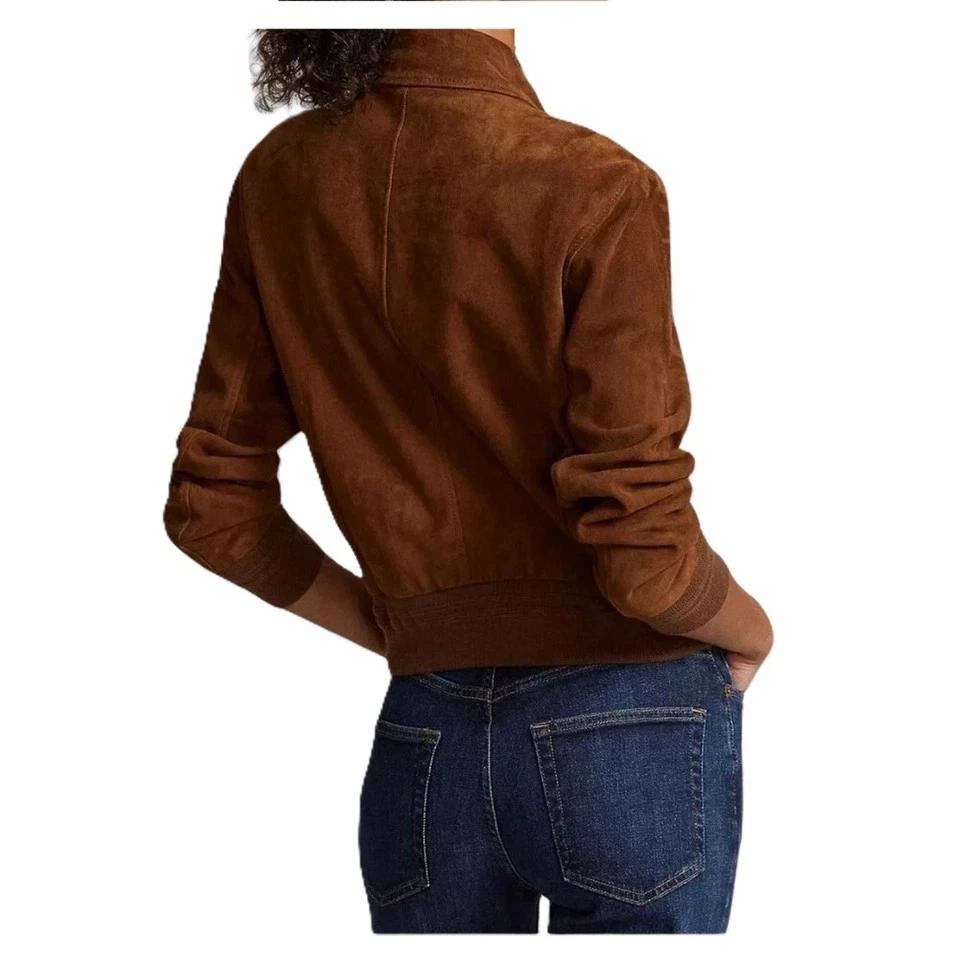 Casual Handmade Women's Genuine Stylish Leather Suede Soft Jacket Brown Lambskin