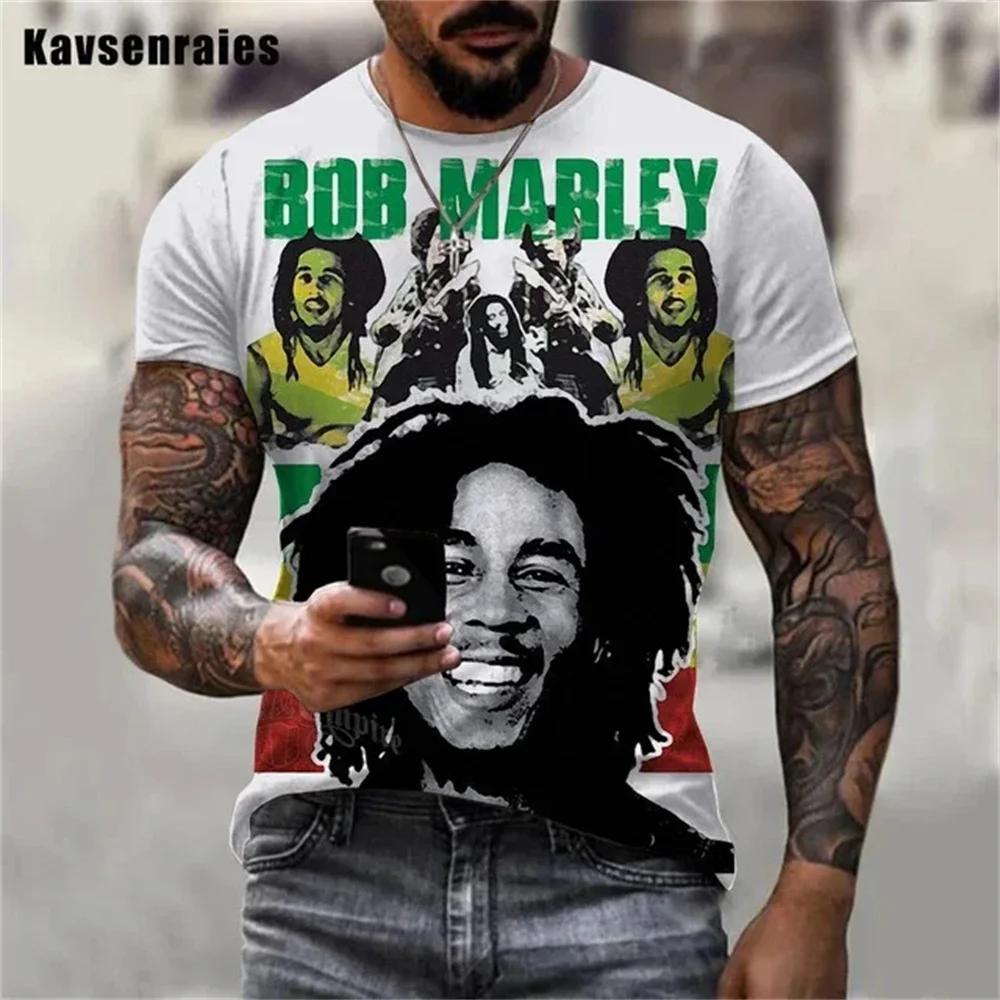 Summer Men's T-shirts Rock Bob Marley 3d Print O-neck Short Sleeve Street Hip-hop Shirt Oversized Tops
