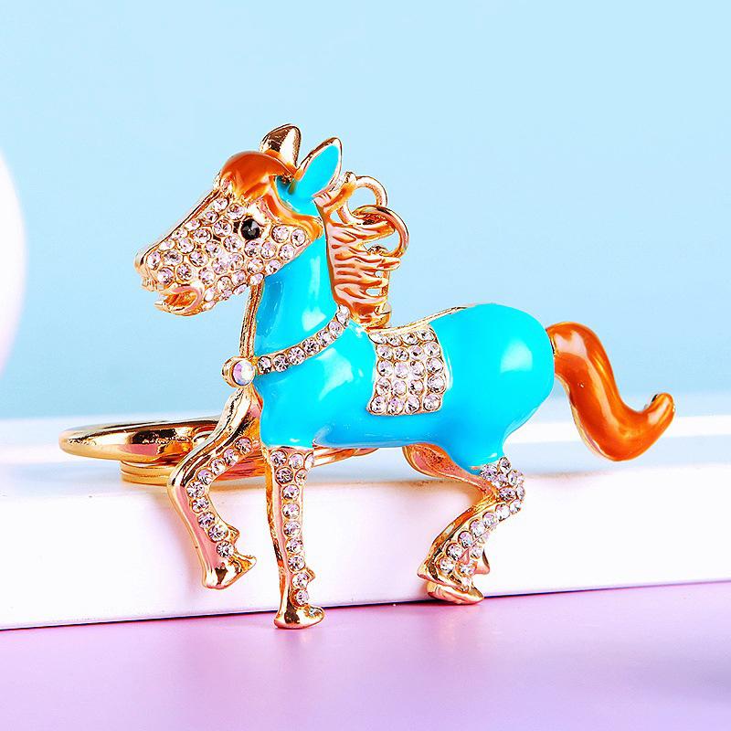 Rhinestone Pony Car Keychain Metal Bag Pendant Keychain Ring Year Of The Horse Zodiac Charm
