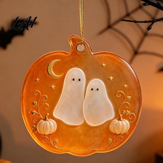 Decorative Pumpkin Pendant for Halloween Spooky Friendship Ornament Ghost Cat 2D Flat Acrylic Seasonal Decor Party Decoration Hanging Window