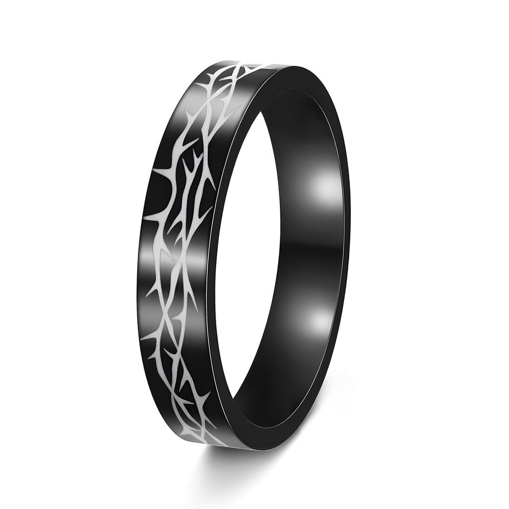 4MM Women Stainless Steel Rings for Engagement Wedding Band Jewelry Thorns Print Polished Titanium Steel Rings Gift