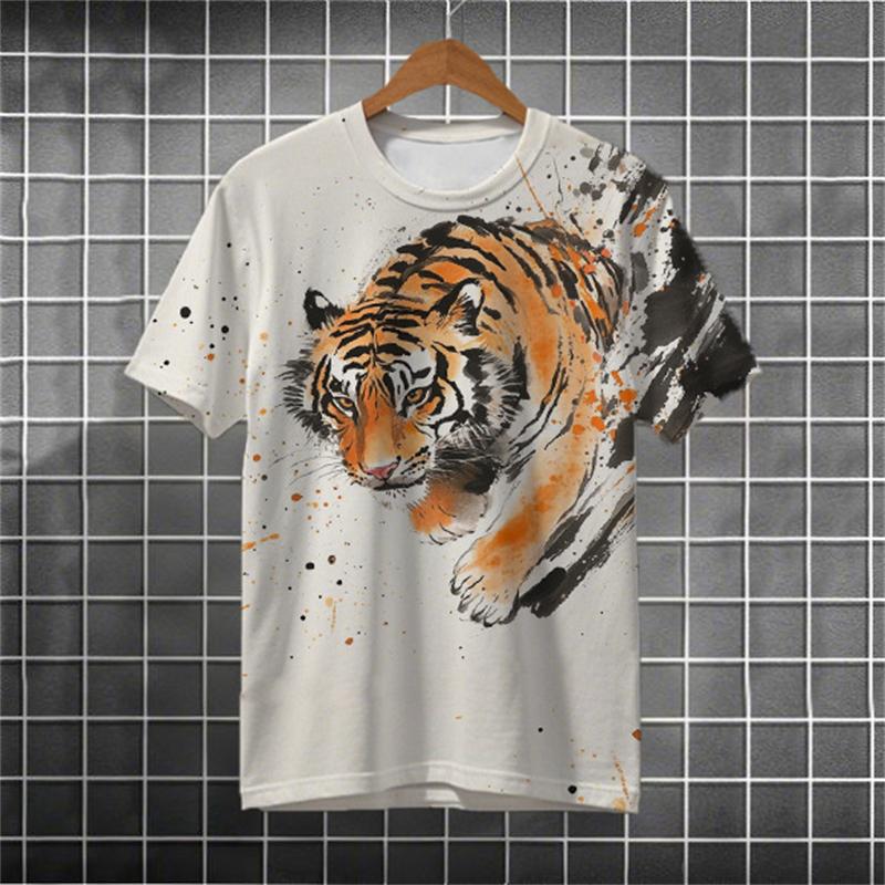 Fashion Tiger Pattern T Shirts For Men Summer Trendy Short Sleeve 3D Animal Printed T-shirts Cool Streetwear Oversized Tees Tops