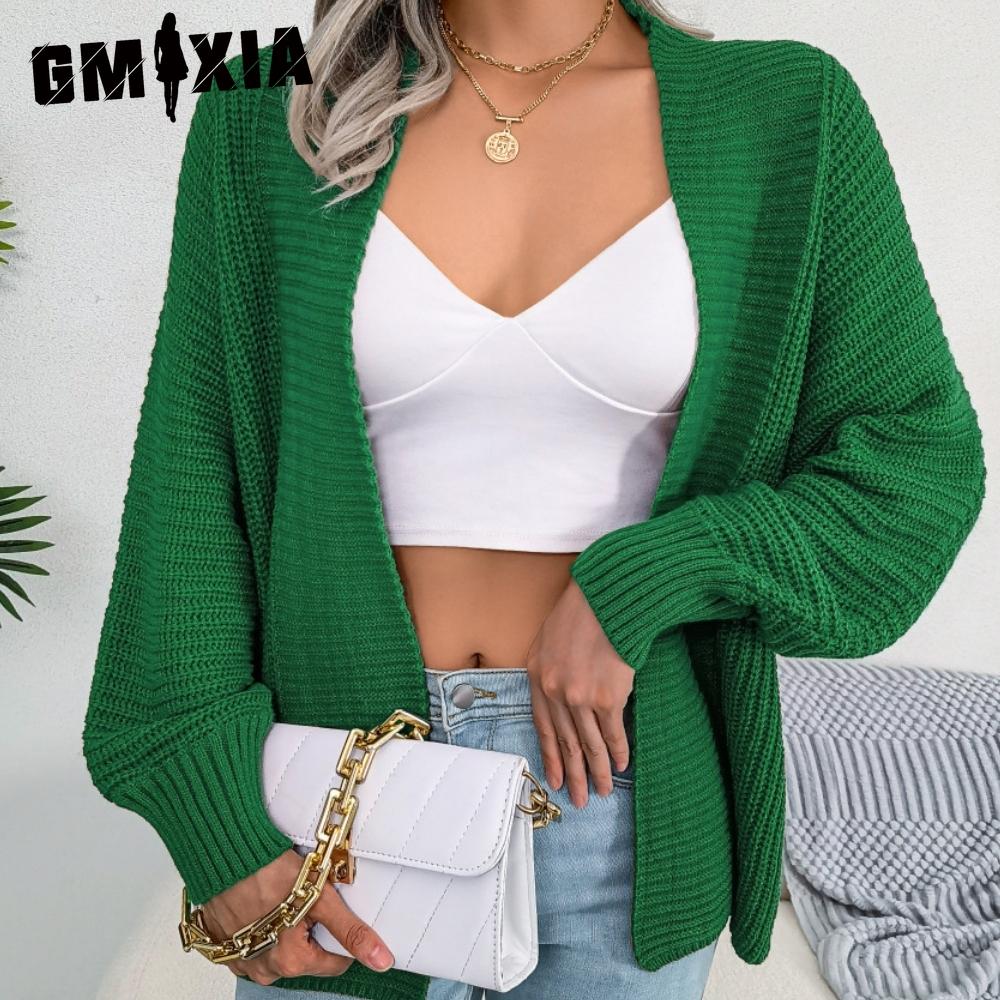 

GMXIA женские винтажные повседневные однотонные осенне-зимние свободные куртки с длинными рукавами и кардиган-свитер «летучая мышь»