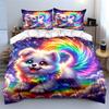 Rainbow Puppy In Sparkling Sky Duvet Cover Set With 3D Printing Design Soft Polyester Bedding Set All-Season Comfort For Gifts