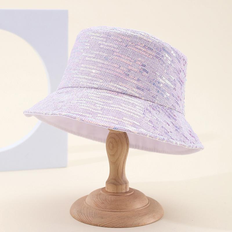 Wind Mixed Color Sequined Bucket Hat Female Fashion Versatile Internet Celebrity Face Small Hat Female Foldable Basin Hat