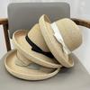 High-end natural raffia bucket hat women's summer travel seaside sunshade sunscreen crimped basin hat