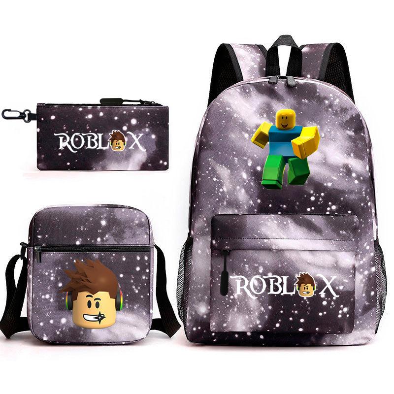 Mochila escolar de grande capacidade com alça de ombro; conjunto de estojo de lápis de três peças para estudante