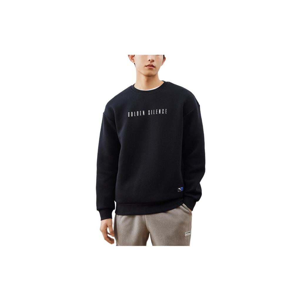 Anta Solid Color Printed Pattern Round Neck Long Sleeve Sweatshirt Men sweatshirt Black 152241707S-3