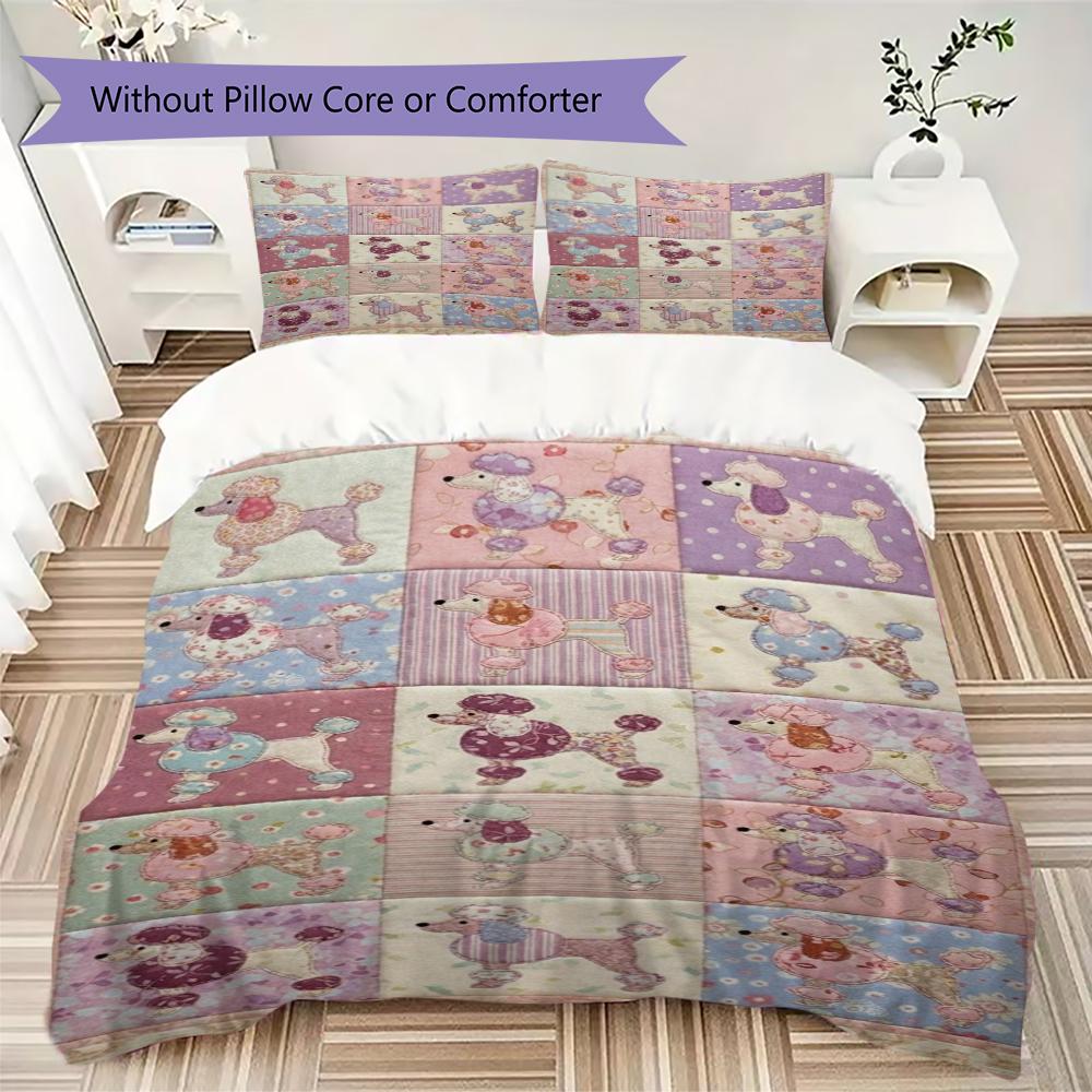 Poodle Pattern Bedding Uilt Set Uilt Cover Pillowcase Home Decoration Birthday Gift (1 * Duvet Cover + 2 * Pillowcase Without Core)100