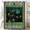Are You Pooping? Shower Curtain Featuring Three Black Cats Peeking Out From A Window Bathroom Decor Item With Punny Humor For Ca