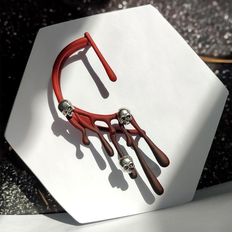 Vintage Burgundy Lava Clip-On Earrings for Halloween Statement Ear Cuffs in Retro Style | Convenient and Practical for Home Wear