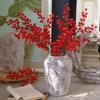 Artificial Red Berry with Stem 6 Branches Holly Berries Simulation Fake Flower