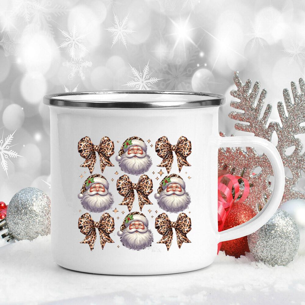 Christmas Bow Pattern Printed Hot Chocolate Mug Juice Mugs Christmas Party Drink Tea Wine Beer Cups Xmas Holiday Gift