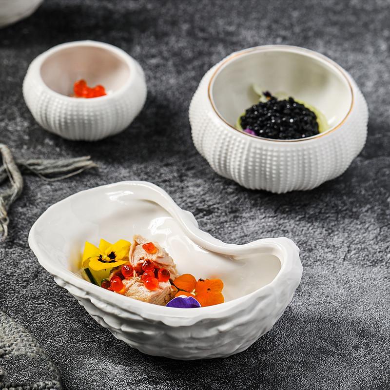 Piatto Bianco Ceramica Riccio di Mare Ciotola da Dessert Piatto Irregolare Ostrica Decorazione Ristorante Stoviglie Ciotola Condimenti Piatto Spezie